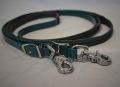 Cotton Grip Reins, Gloss Teal with Green Cotton Grip - Cob/Arab